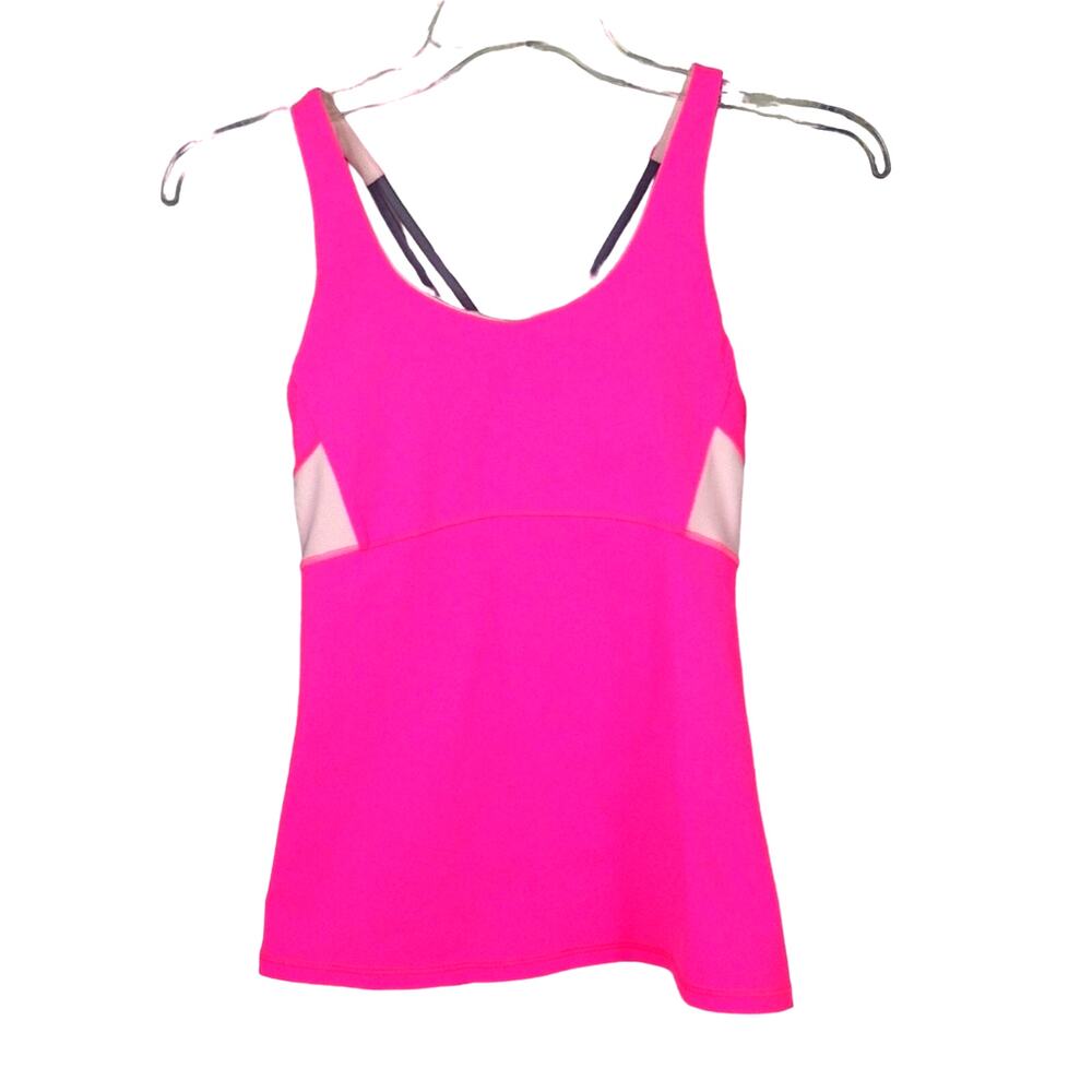 ATHLETA Neon Pink Start Up Athletic Tank Top Criss Cross Back Straps